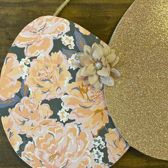 Easter Decoration Spring Home Door Hanger 3 Eggs Rose Gold Floral Peach Navy - Picture 6 of 15